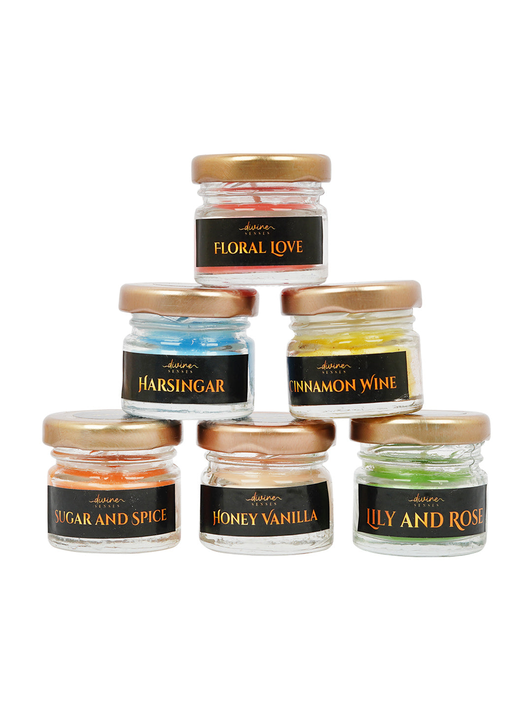 Divine Senses Wax Mini Jar Candle, Set of 6, Scented Candle  (Multicolor, Pack of 6)