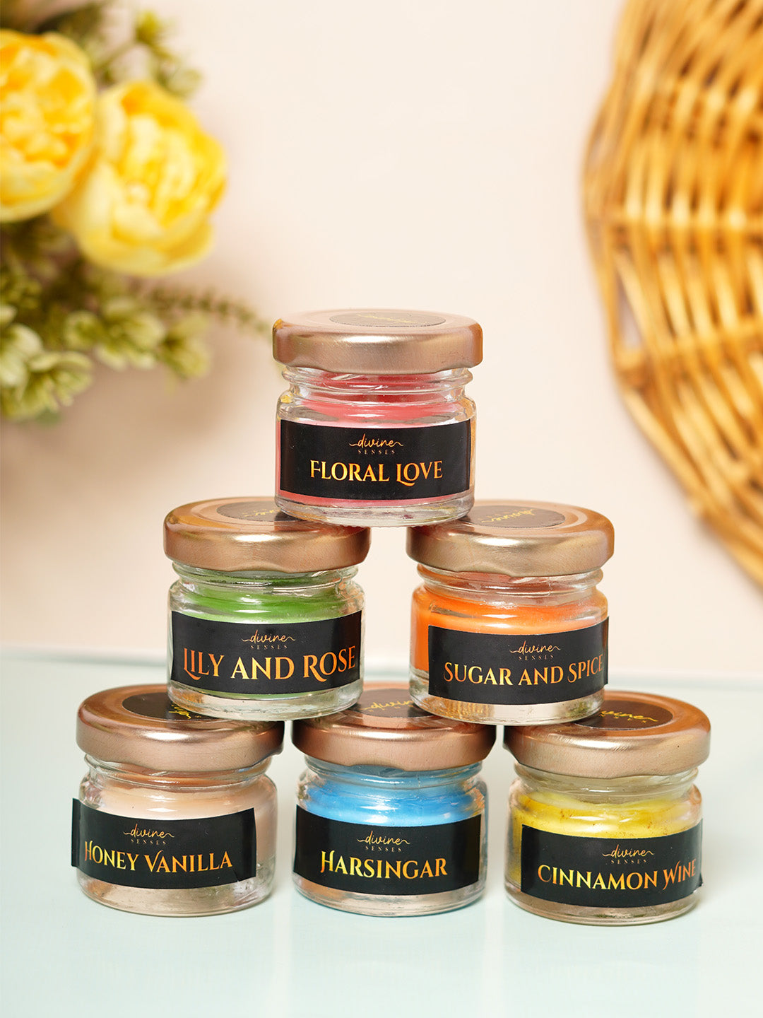 Divine Senses Wax Mini Jar Candle, Set of 6, Scented Candle  (Multicolor, Pack of 6)