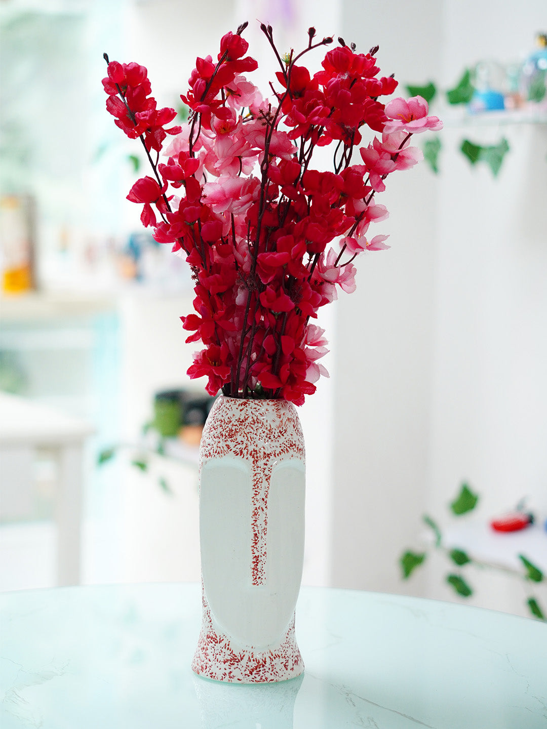 Divine senses Modern Ceramic Face Planter Pot Indoor Outdoor Flower Plant Succulent Decor Small Flower (Red)