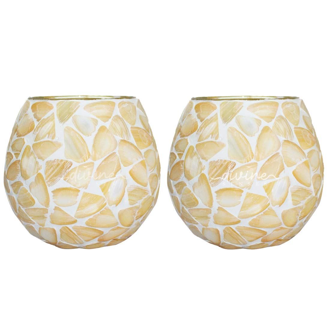 Mosaic Crackle Glass Tealight Candle Holder (Pack of 2)Gold