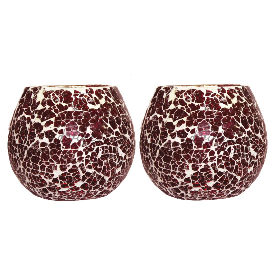 Mosaic Red Crackle Glass Tealight Candle Holder (Pack of 2)Red