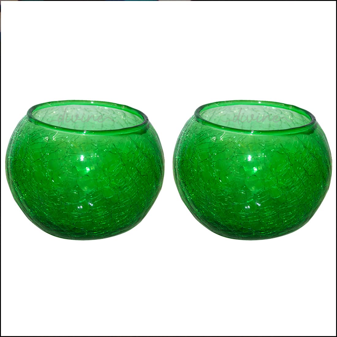 Green Mosaic Crackle Glass Tealight Candle Holder (Pack of 2)