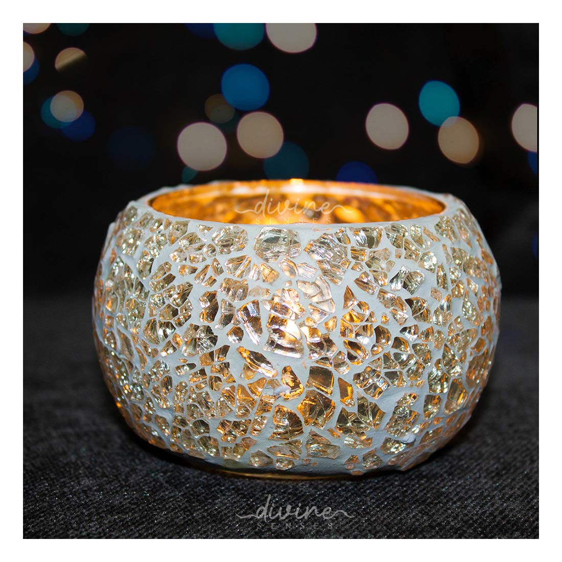 White Mosaic Crackle Tealight Glass Candle Holder (Pack of 2)