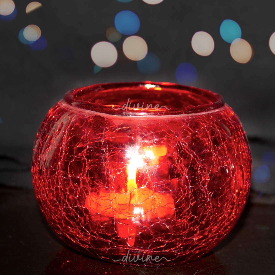 Mosaic Crackle Glass Tealight Candle Holder (Pack of 2) Red