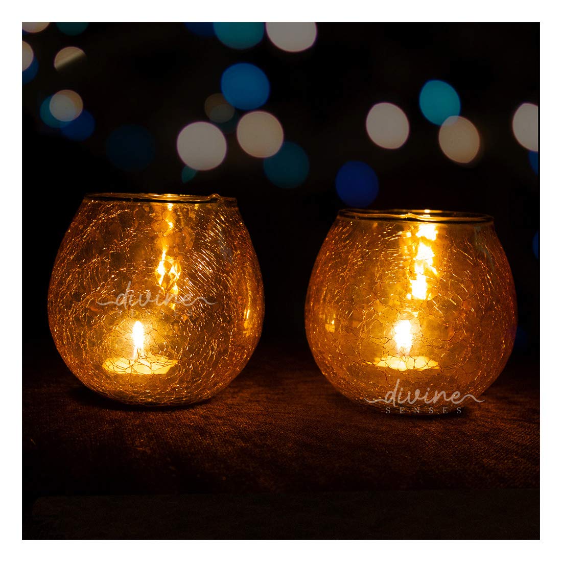 Gold Votive with Full Crackle Base Tealight Candle Holder (Pack of 2)