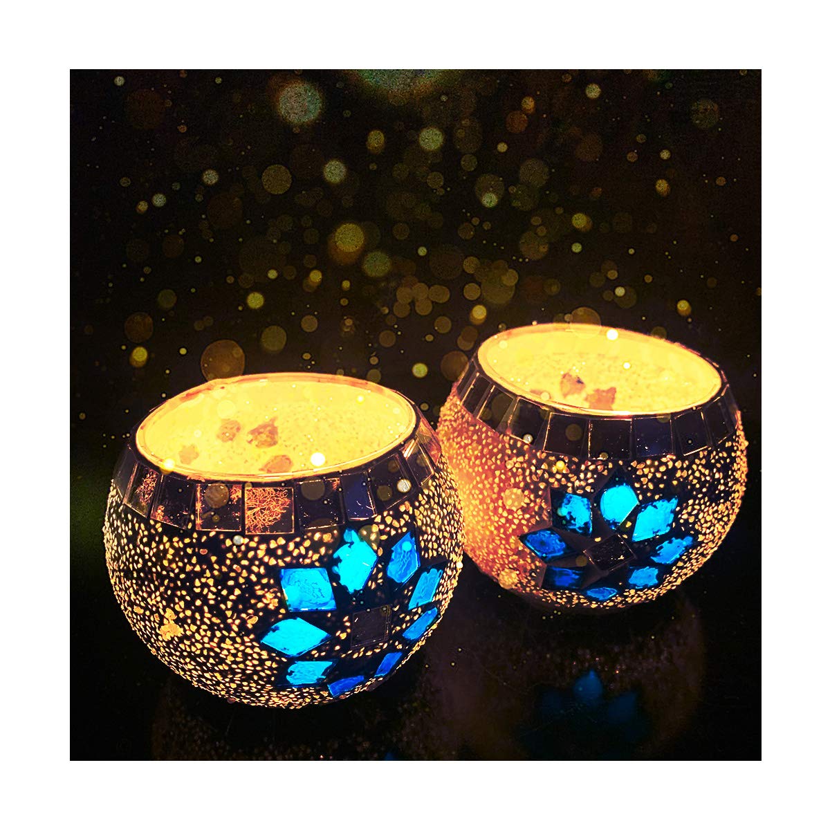 Mosaic Glass Tealight Candle Holder (Pack of 2)Moroccan Blue