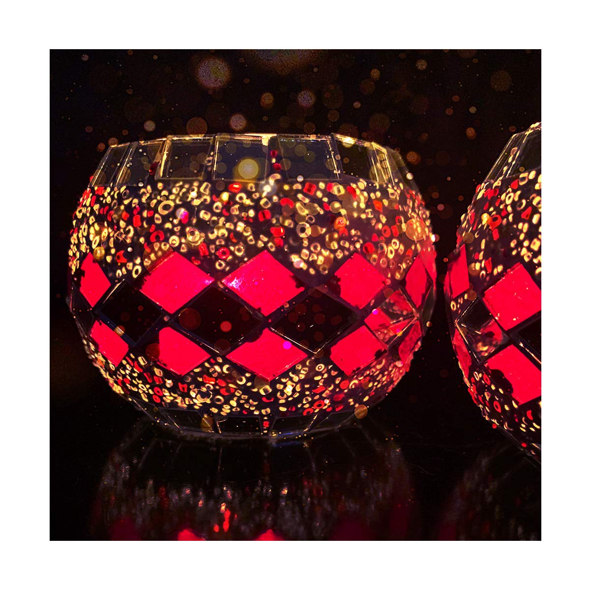 Mosaic Glass Tealight Candle Holder (Pack of 2)Moroccan Red