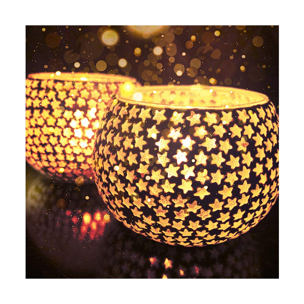 Mosaic Glass Tealight Candle Holder (Pack of 2)Multi-Stars