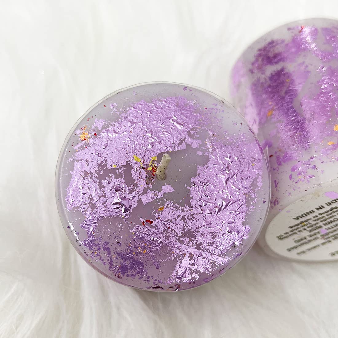 Gold Leaf Metallic Pillar Candle (Purple) Set of 2