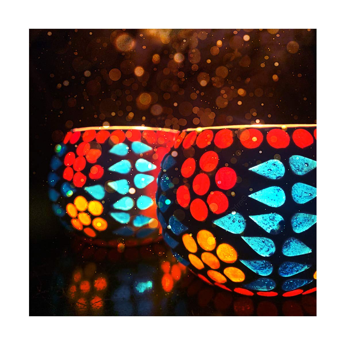 Mosaic Glass Tealight Candle Holder (Pack of 2)Designer Red-Blue
