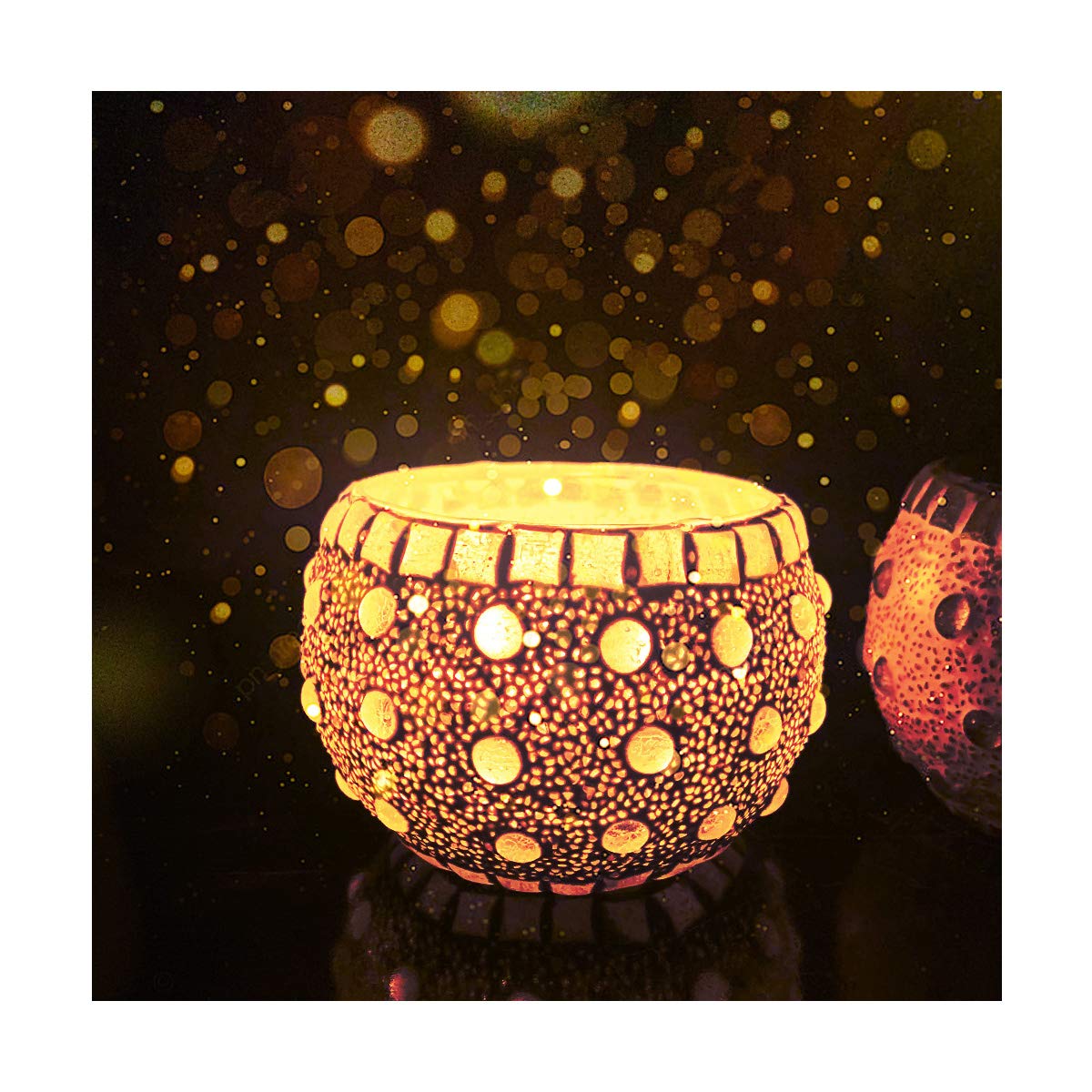 Mosaic Glass Tealight Candle Holder (Pack of 2) Crsytal