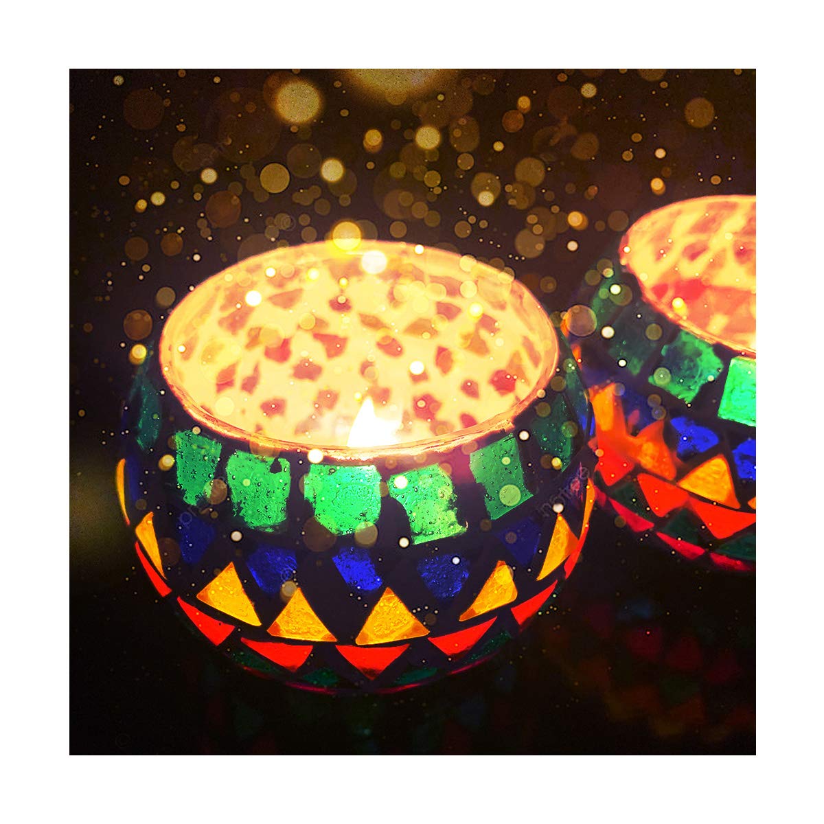 Mosaic Glass Tealight Candle Holder (Pack of 2)Multicolor Zig-Zag