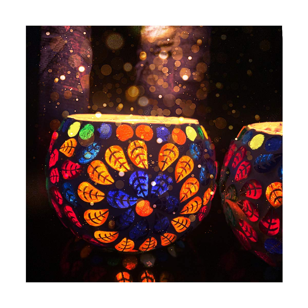 Mosaic Glass Tealight Candle Holder (Pack of 2) Multicolor Flower