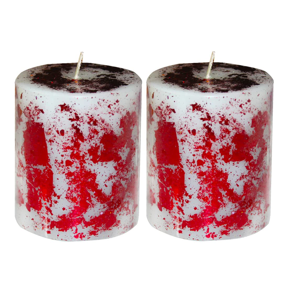 Gold Leaf Metallic Pillar Candle (Red)  Set of 2