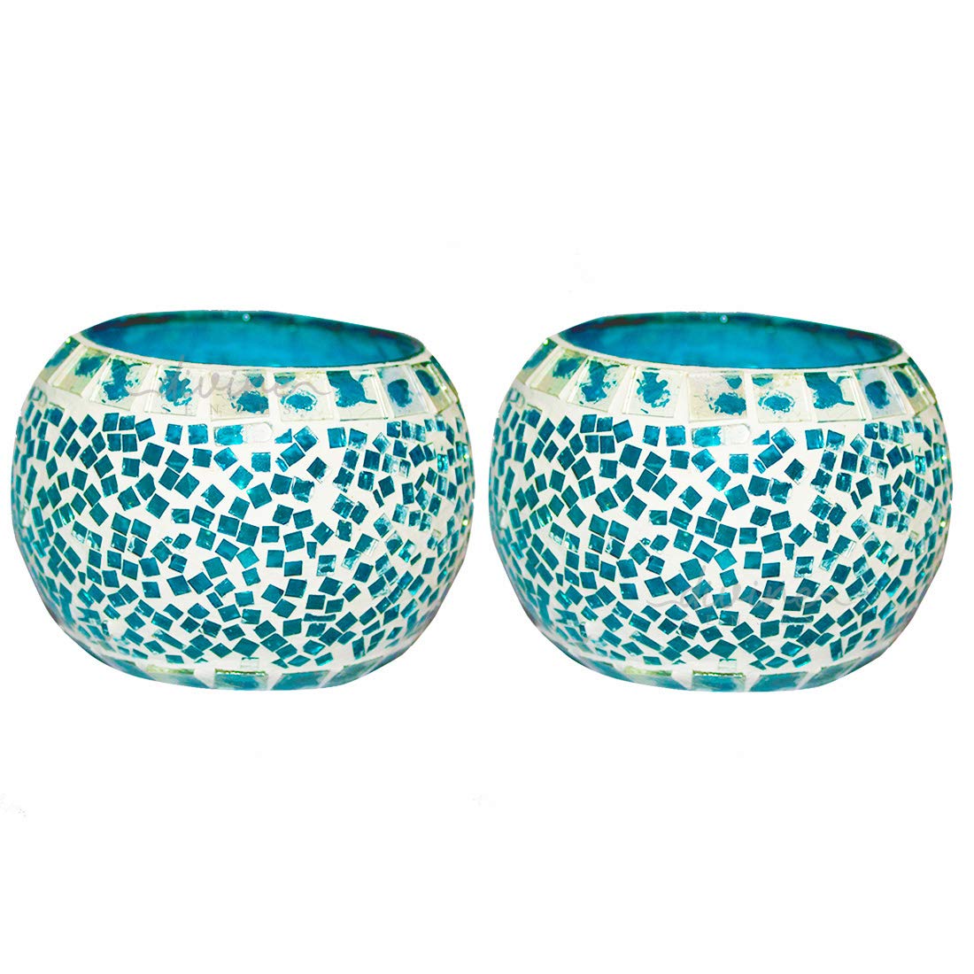 Mosaic Crackle Tealight Glass Candle Holder (Pack of 2)