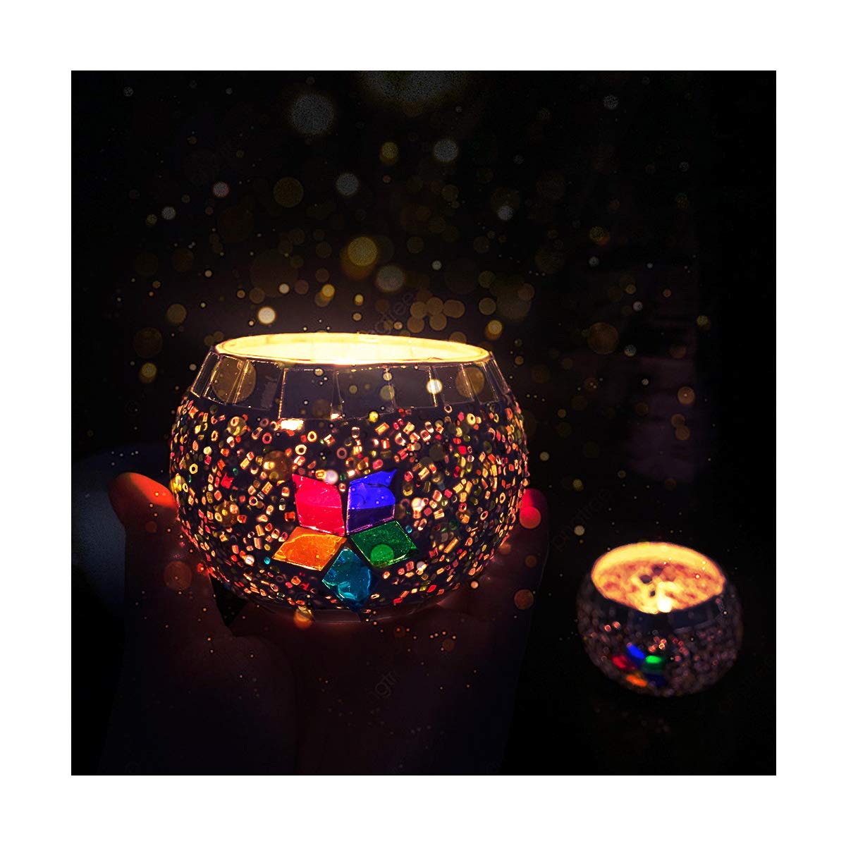 Mosaic Glass Tealight Candle Holder (Pack of 2)Moroccan Multicolor