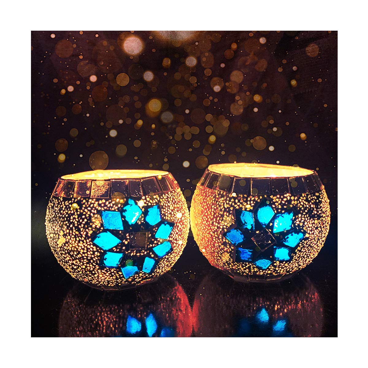 Mosaic Glass Tealight Candle Holder (Pack of 2)Moroccan Blue