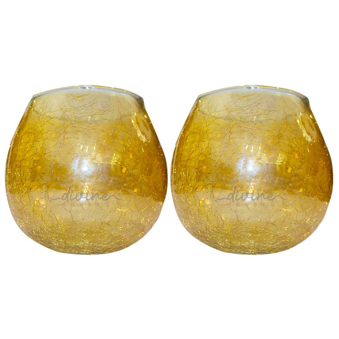 Gold Votive with Full Crackle Base Tealight Candle Holder (Pack of 2)