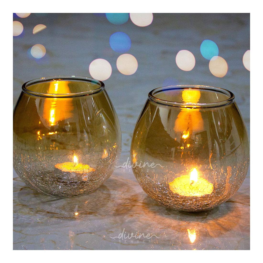 Gold Votive with Crackle Base Tealight Candle Holder (Pack of 2)
