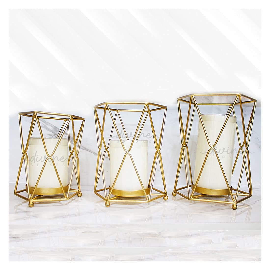 Metallic Golden Pillar Candle Stand (Pack of 3)