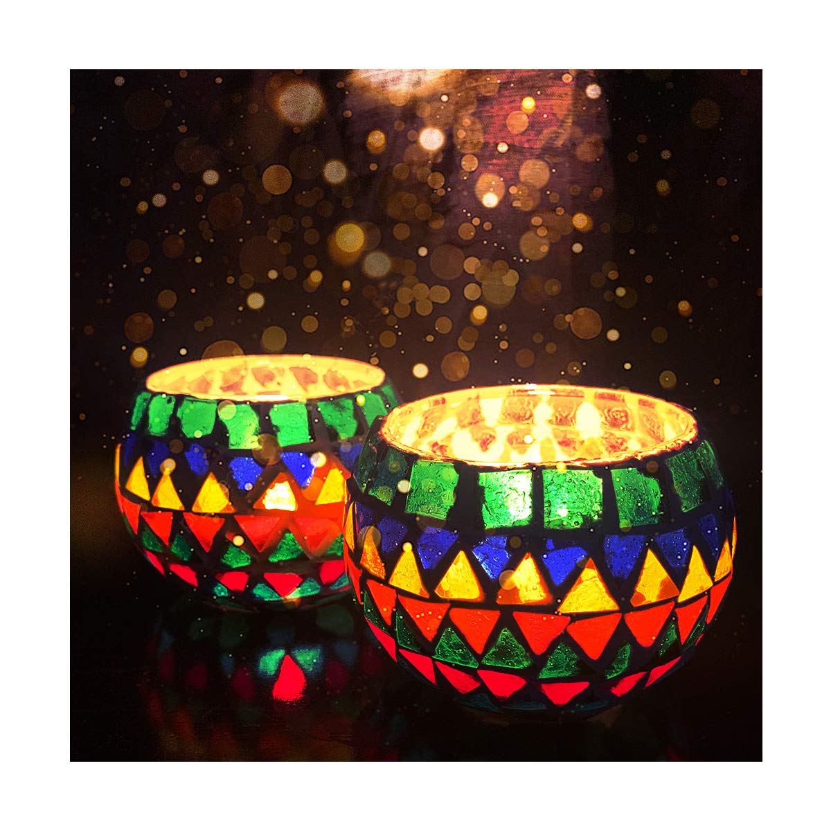 Mosaic Glass Tealight Candle Holder (Pack of 2)Multicolor Zig-Zag