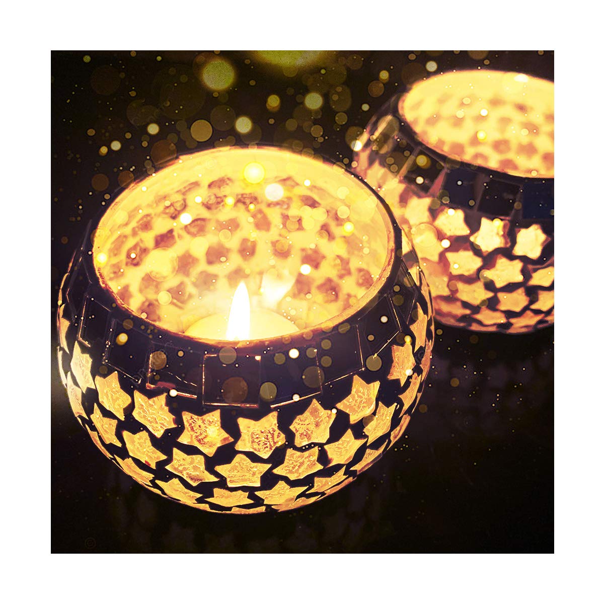 Mosaic Glass Tealight Candle Holder (Pack of 2)Big Stars