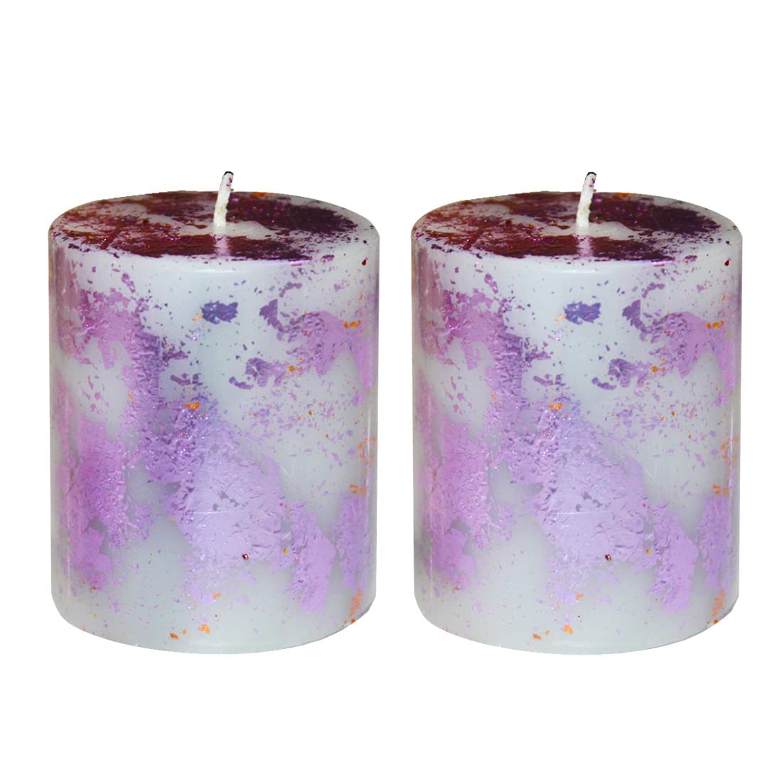 Gold Leaf Metallic Pillar Candle (Purple) Set of 2