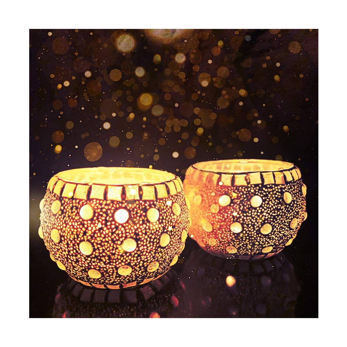 Mosaic Glass Tealight Candle Holder (Pack of 2) Crsytal