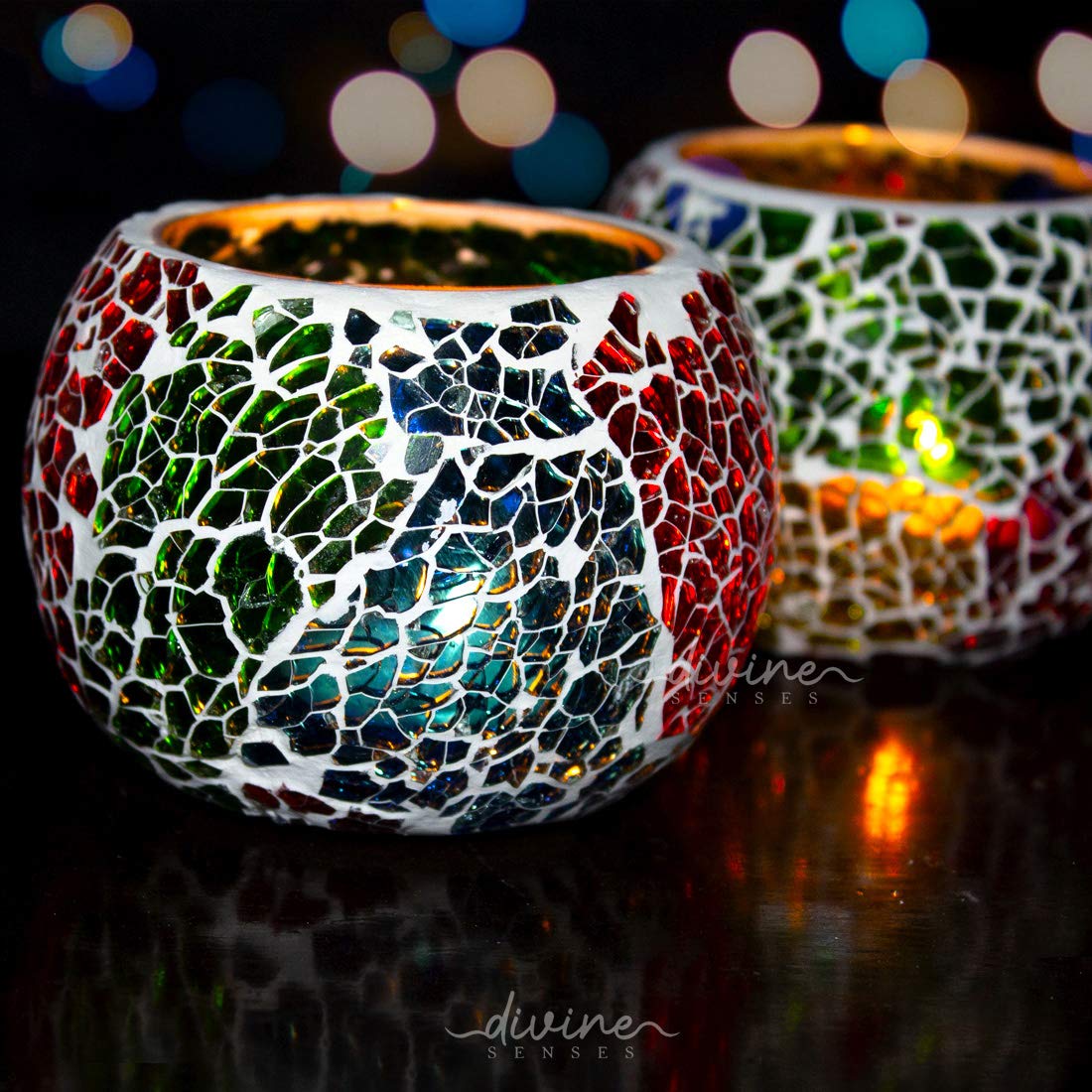 Mosaic Crackle Glass Tealight Candle Holder (Pack of 2)Multicolor