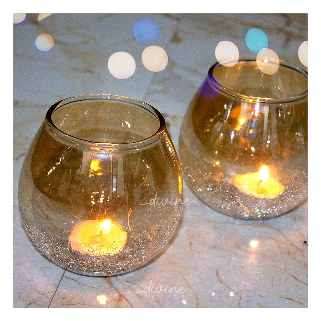 Gold Votive with Crackle Base Tealight Candle Holder (Pack of 2)