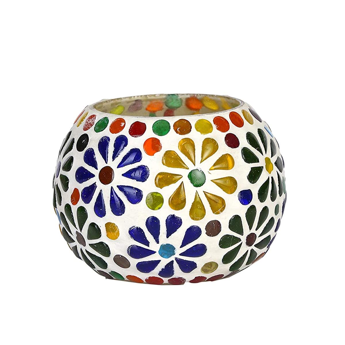 Mosaic Glass Tealight Candle Holder (Pack of 2) Multicolor Flowers