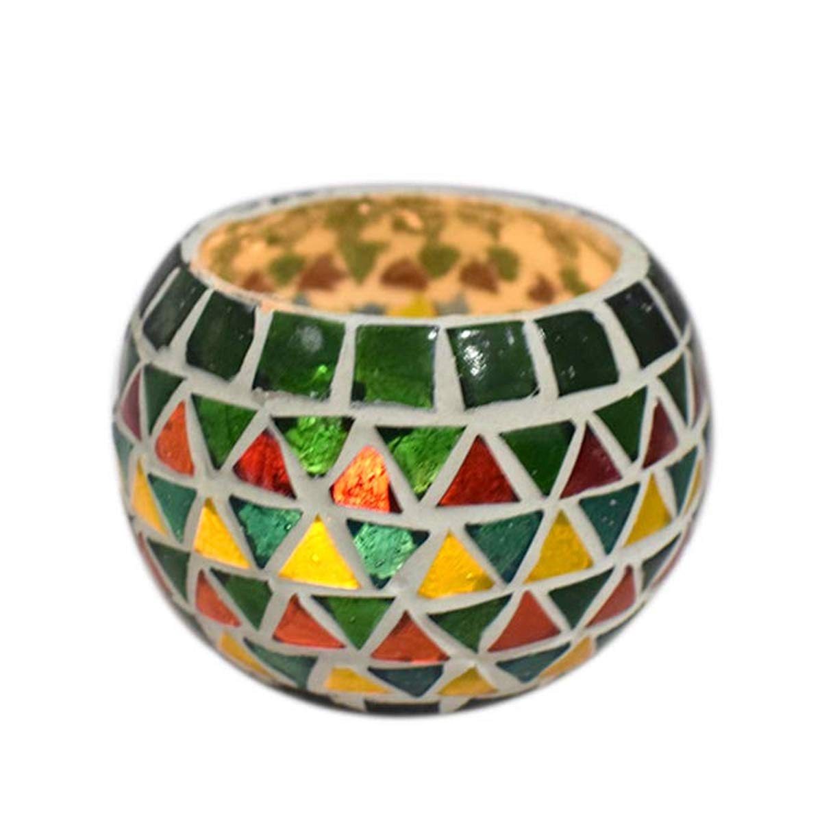 Mosaic Glass Tealight Candle Holder (Pack of 2)Multicolor Zig-Zag