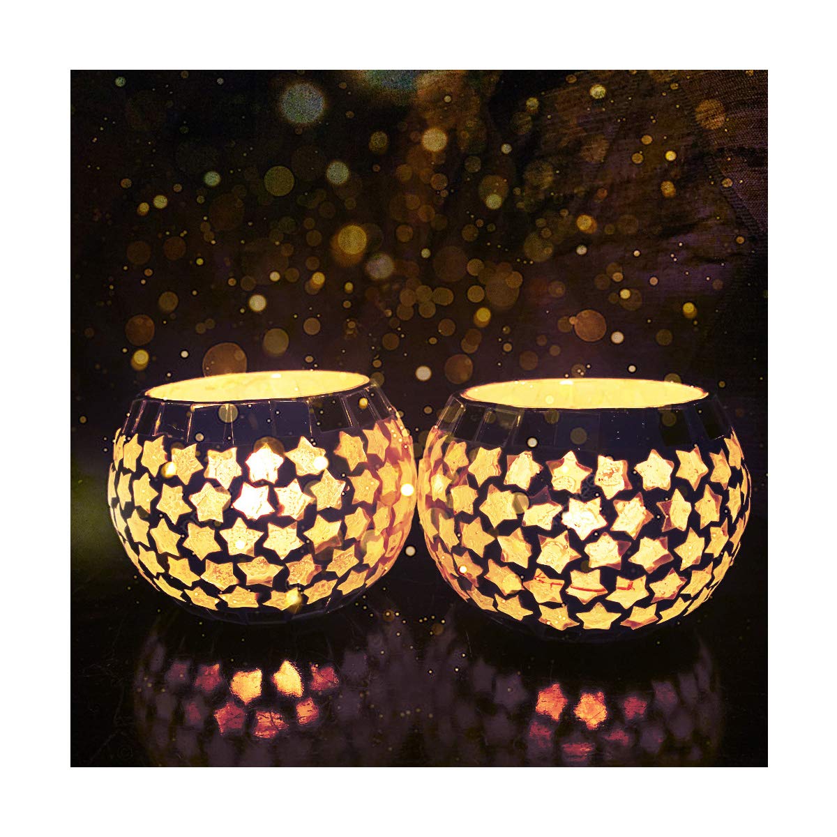 Mosaic Glass Tealight Candle Holder (Pack of 2)Big Stars