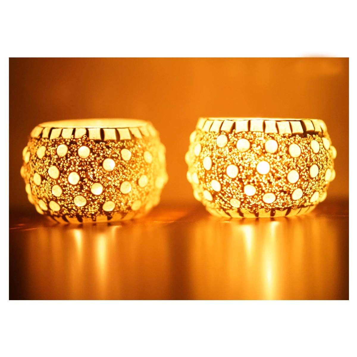 Mosaic Glass Tealight Candle Holder (Pack of 2) Crsytal