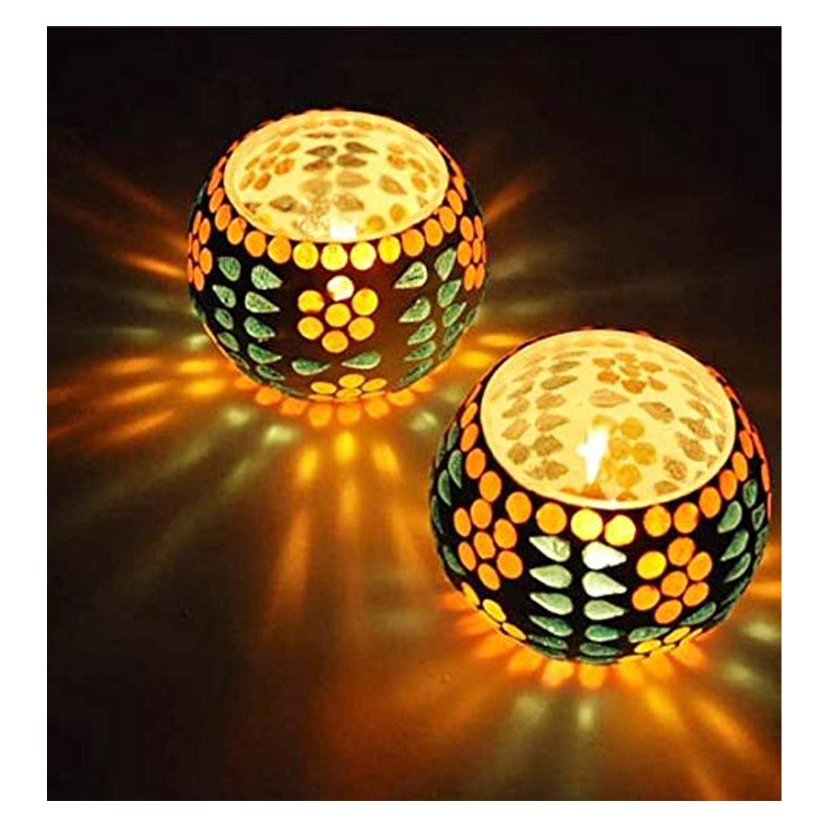 Mosaic Glass Tealight Candle Holder (Pack of 2)Designer Red-Blue