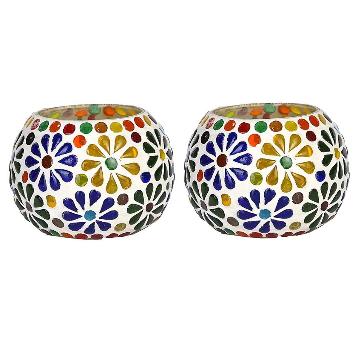 Mosaic Glass Tealight Candle Holder (Pack of 2) Multicolor Flowers
