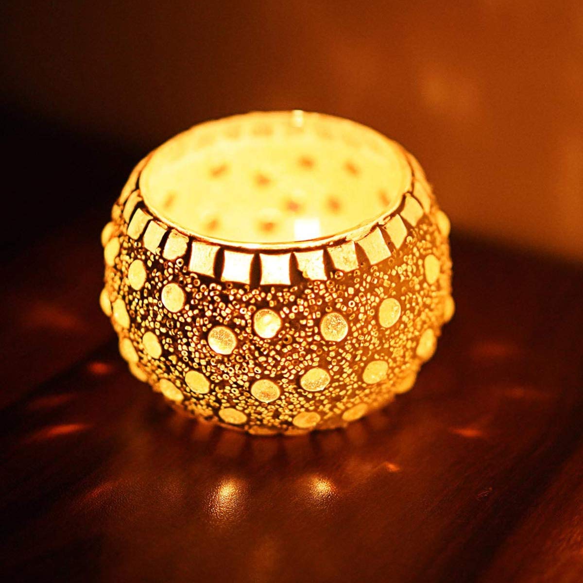 Mosaic Glass Tealight Candle Holder (Pack of 2) Crsytal
