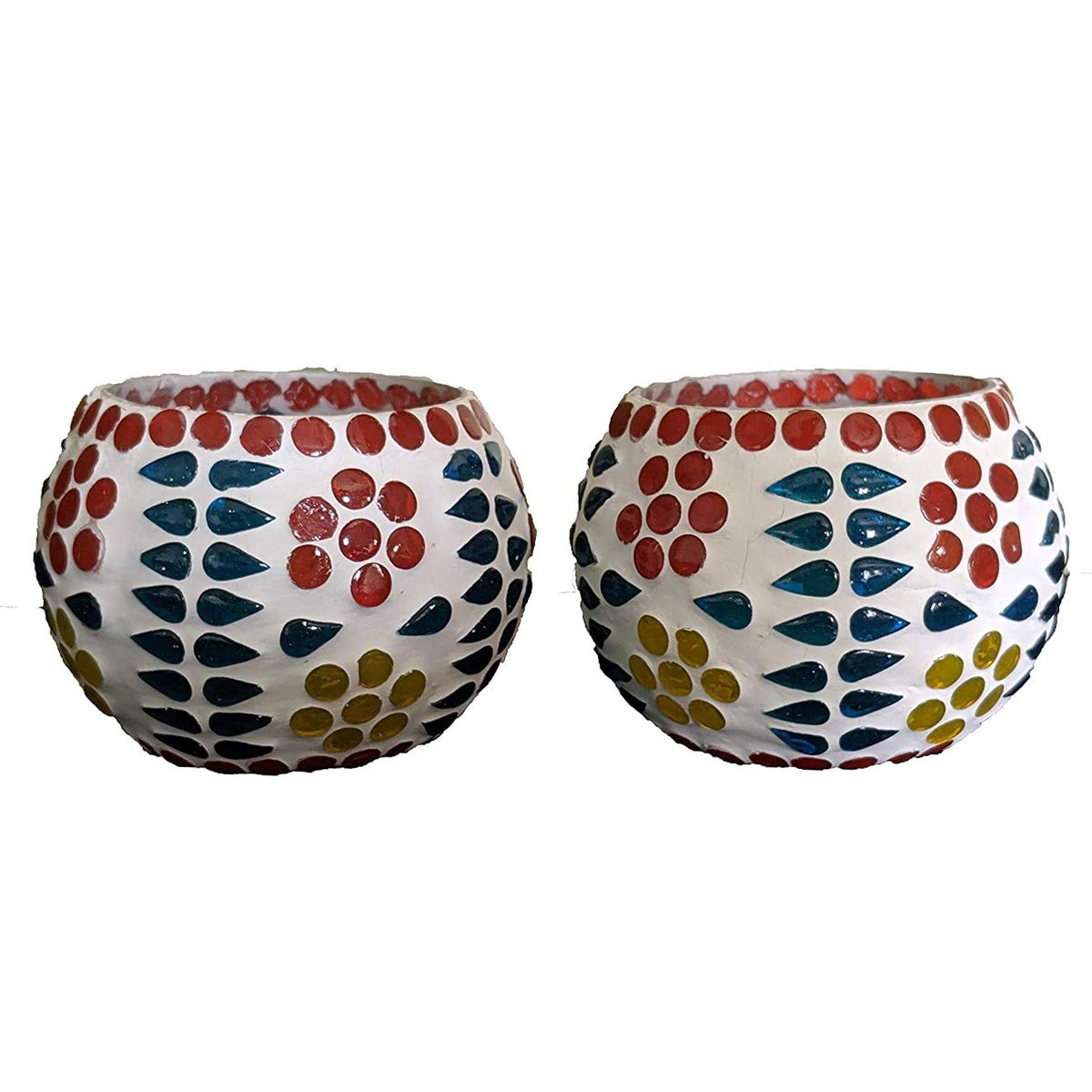 Mosaic Glass Tealight Candle Holder (Pack of 2)Designer Red-Blue