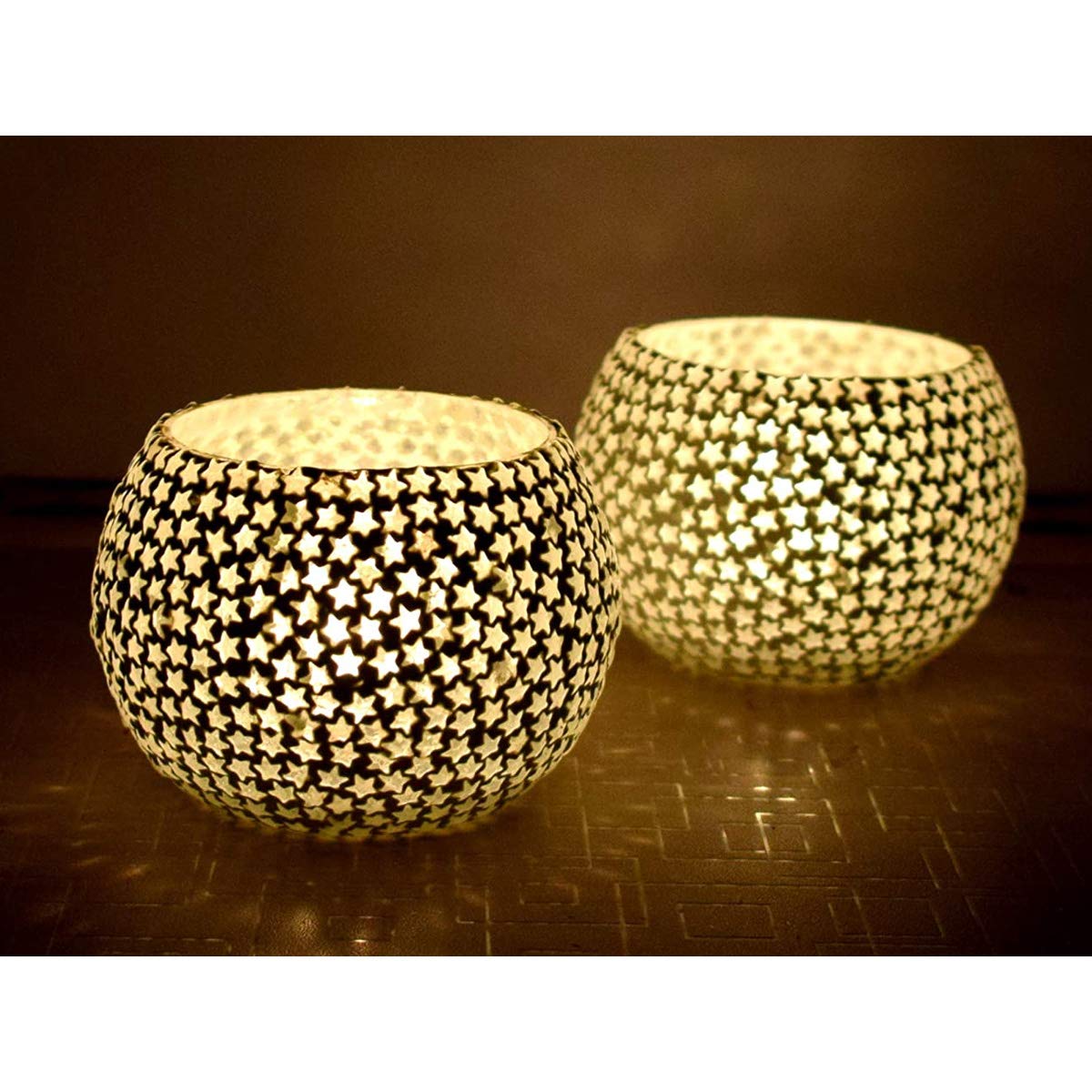 Mosaic Glass Tealight Candle Holder (Pack of 2)Multi-Stars