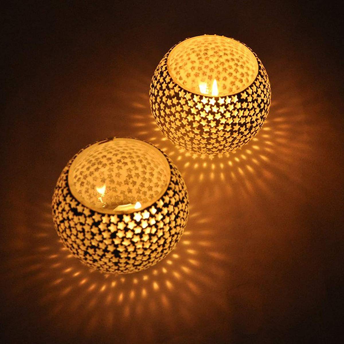 Mosaic Glass Tealight Candle Holder (Pack of 2)Multi-Stars