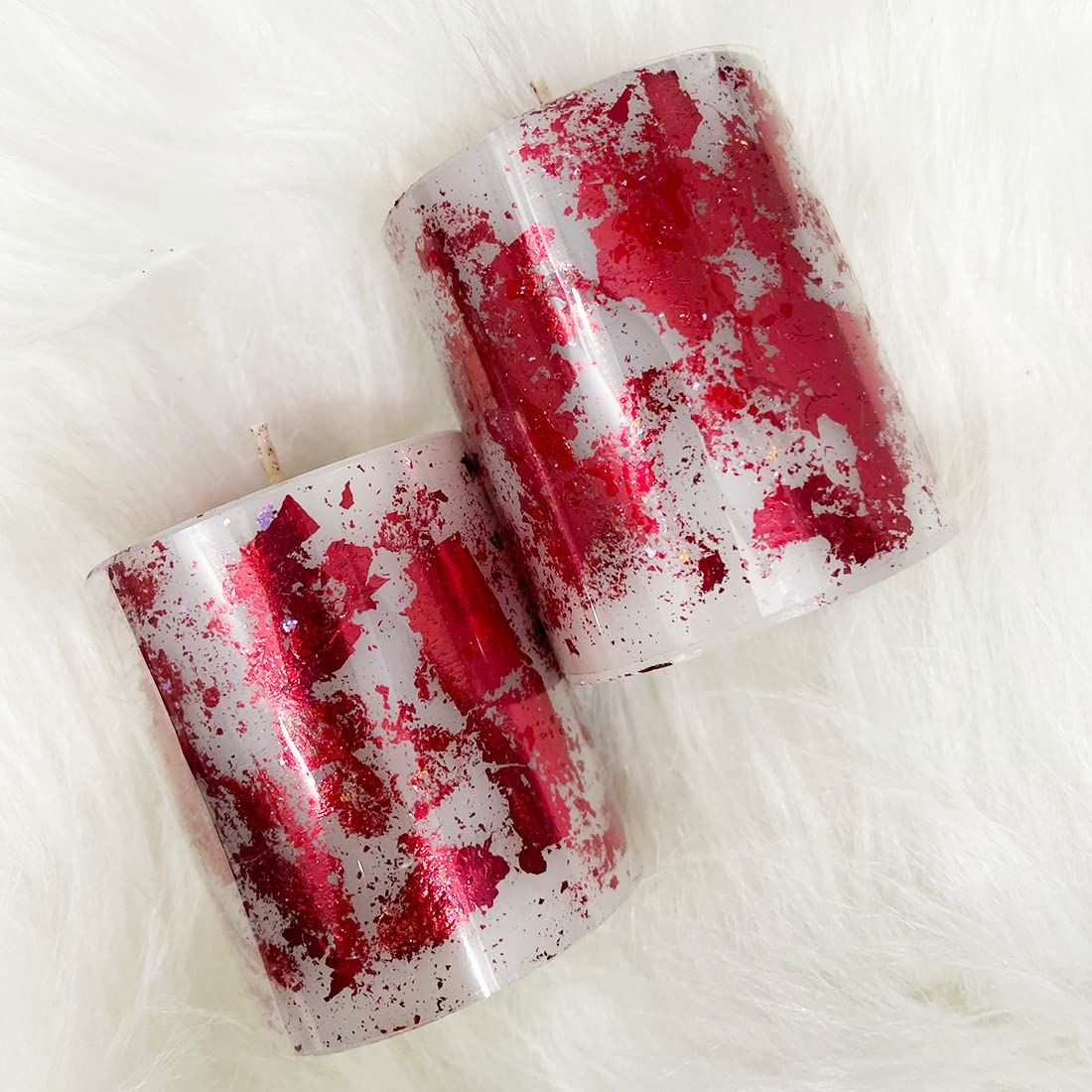 Gold Leaf Metallic Pillar Candle (Red)  Set of 2