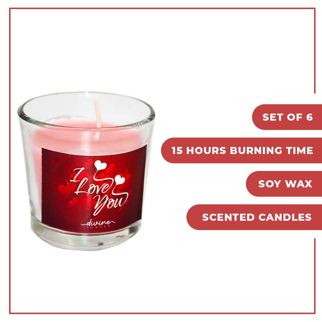 Intensely Scented Pure Wax Votive Love Smokeless Candle Set of 6
