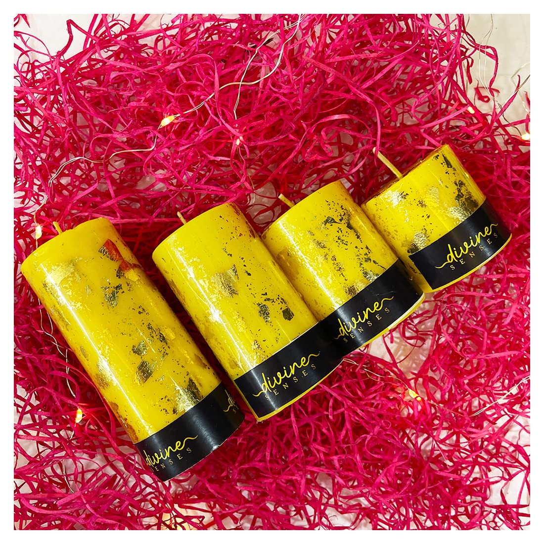 Gold Leaf Cedarwood & Sandalwood Scented Pillar Candles (Set of 4)