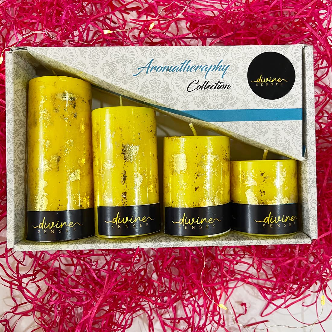 Gold Leaf Cedarwood & Sandalwood Scented Pillar Candles (Set of 4)