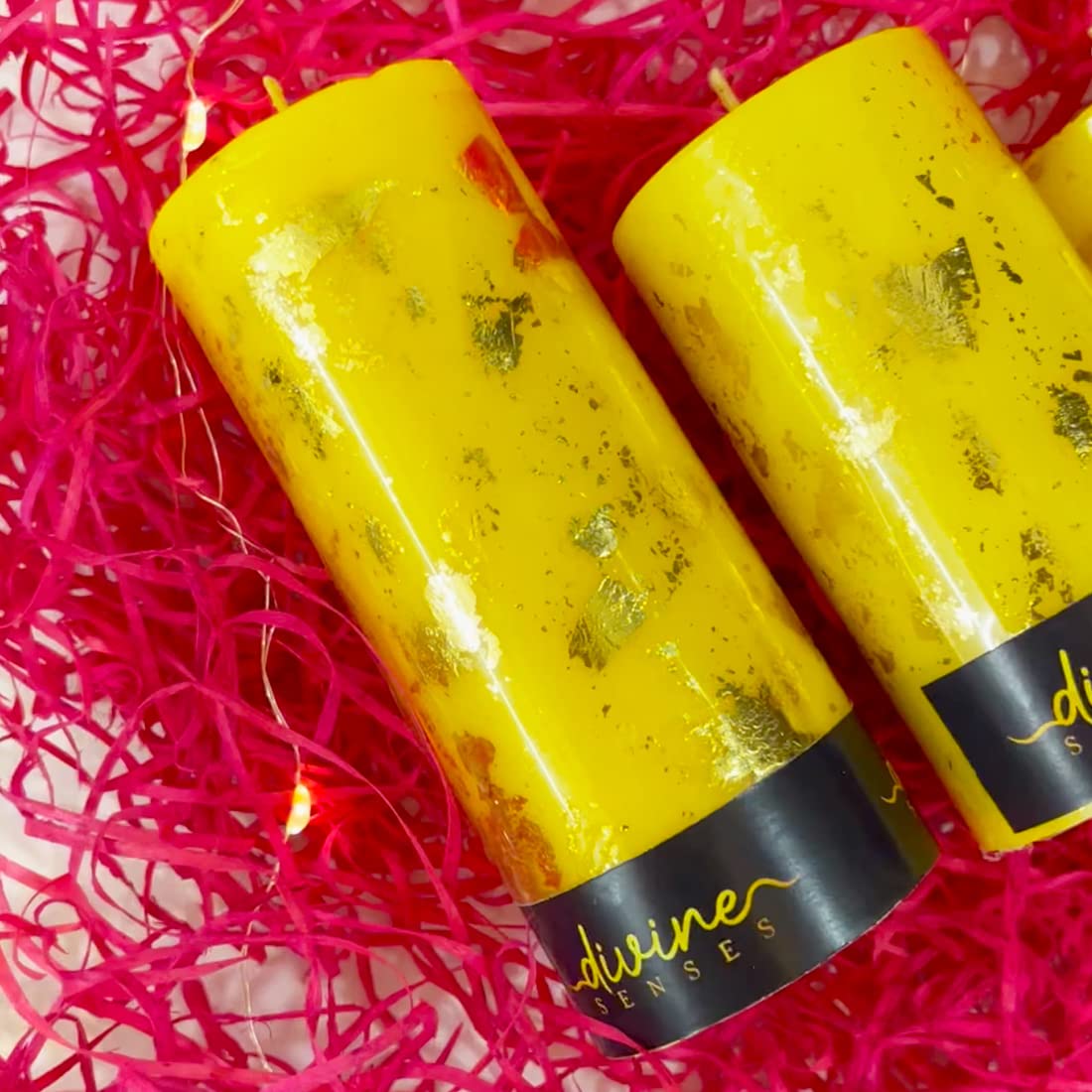 Gold Leaf Cedarwood & Sandalwood Scented Pillar Candles (Set of 4)