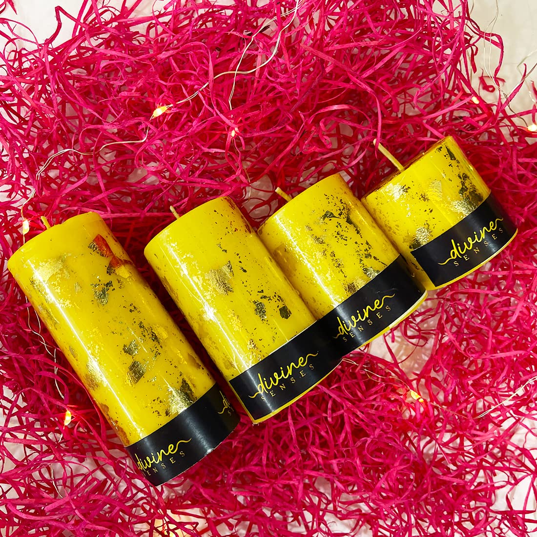 Gold Leaf Cedarwood & Sandalwood Scented Pillar Candles (Set of 4)