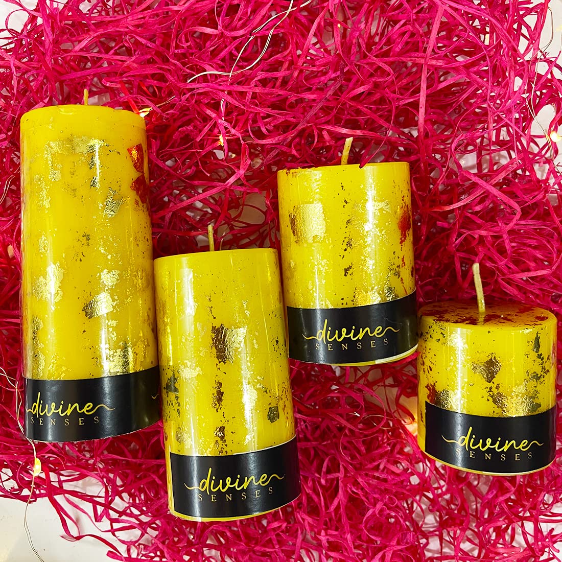 Gold Leaf Cedarwood & Sandalwood Scented Pillar Candles (Set of 4)