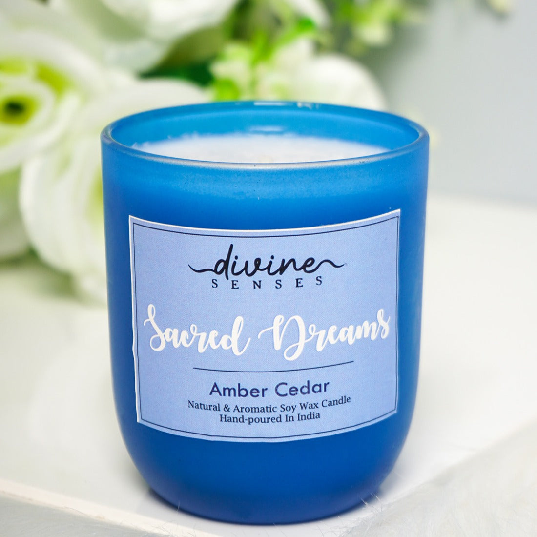 Divine Senses Amber and Cedar Blue Frosted Jar Candle