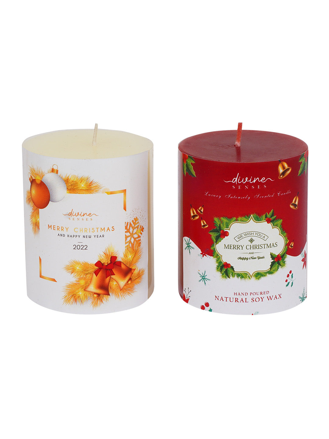 Christmas Home Made Red & White Scented Pillar Candle set of 2