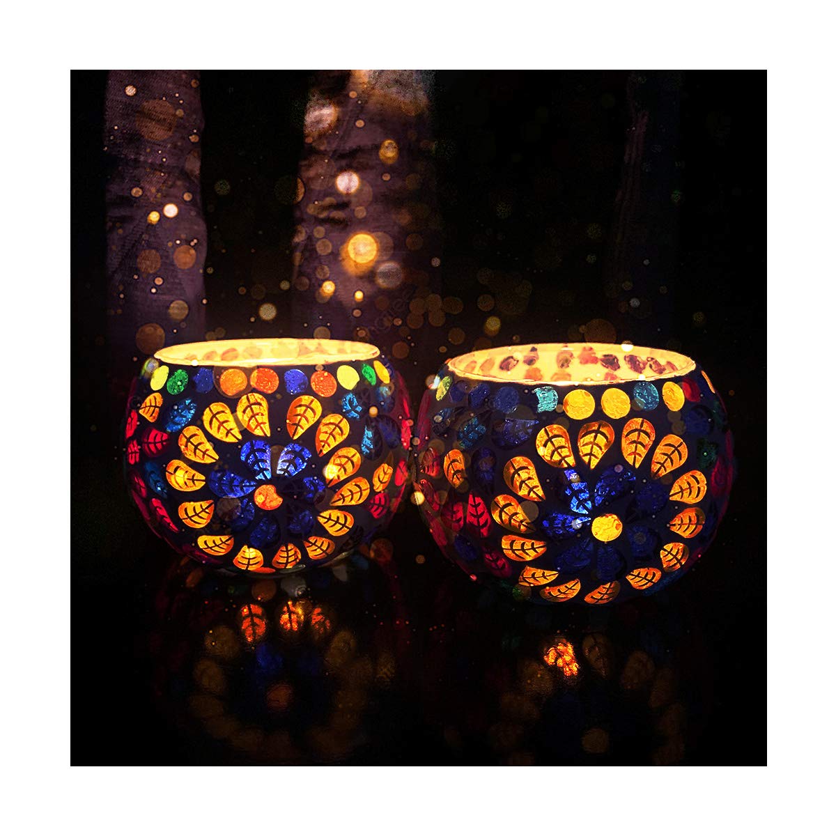 Mosaic Glass Tealight Candle Holder (Pack of 2) Multicolor Flower